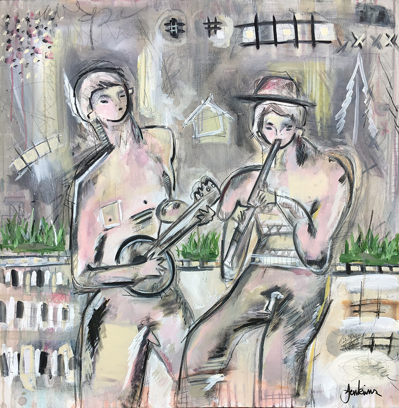 Two Musicians: Banjo and Flute Player